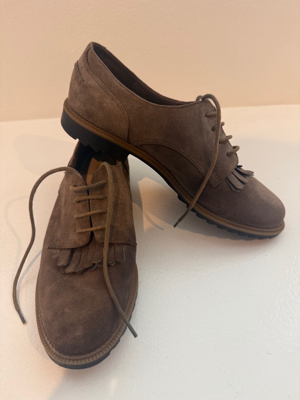 Clarks Brown Suede Fringe Lace-Up Oxfords
